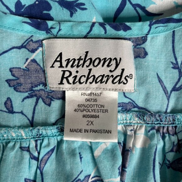 Anthony Richards Sleeveless Floral MuuMuu 2X Blue Cotton House Dress Pockets - Picture 6 of 6